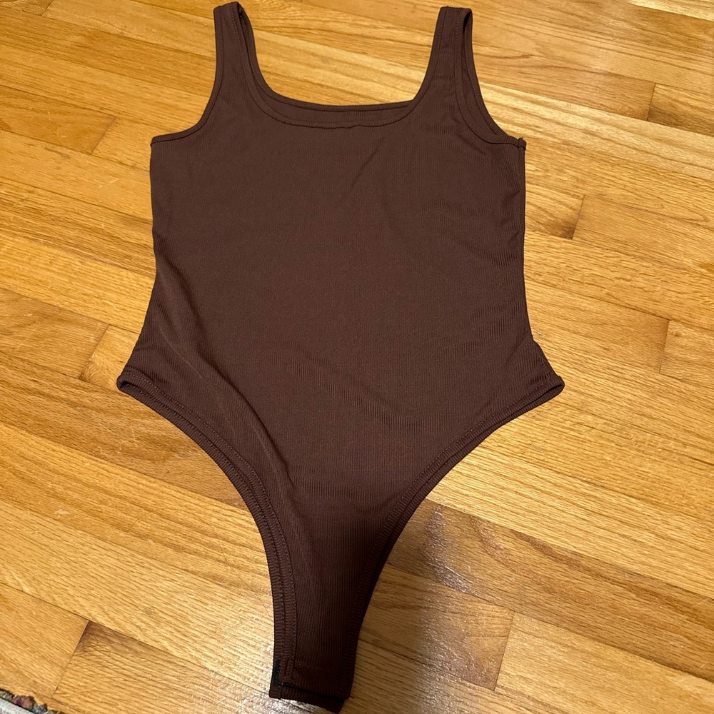Brown Ribbed Sleeveless Bodysuit